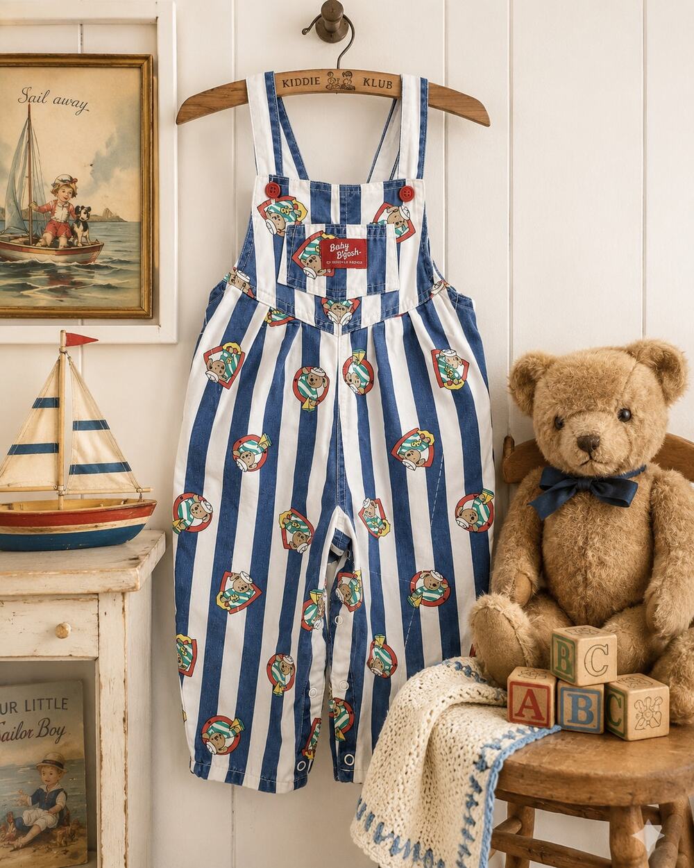 Vintage 1980s Baby B'Gosh OshKosh Sailor Puppy Print Bubble Overalls
